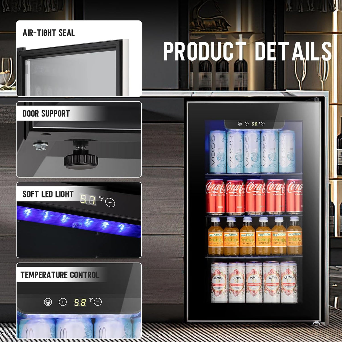 Antarctic Star Beverage Refrigerator Cooler ETL Approved - 95 Can Mini Fridge Glass Door for Soda Beer Wine, 32-61℉, Quiet Compressor, Removable Shelves for Home, Office or Bar, 2.3 cu.ft