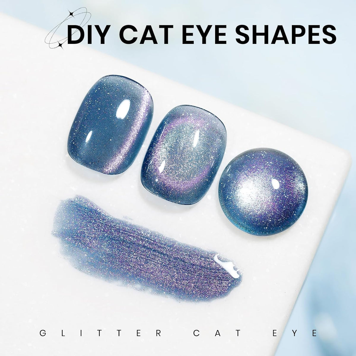 Blue Cat Eye Gel Nail Polish, 15ML Glitter CatEye Gel Polish Magnetic Crystal Reflective Effect with Magnet Soak Off Salon DIY at Home