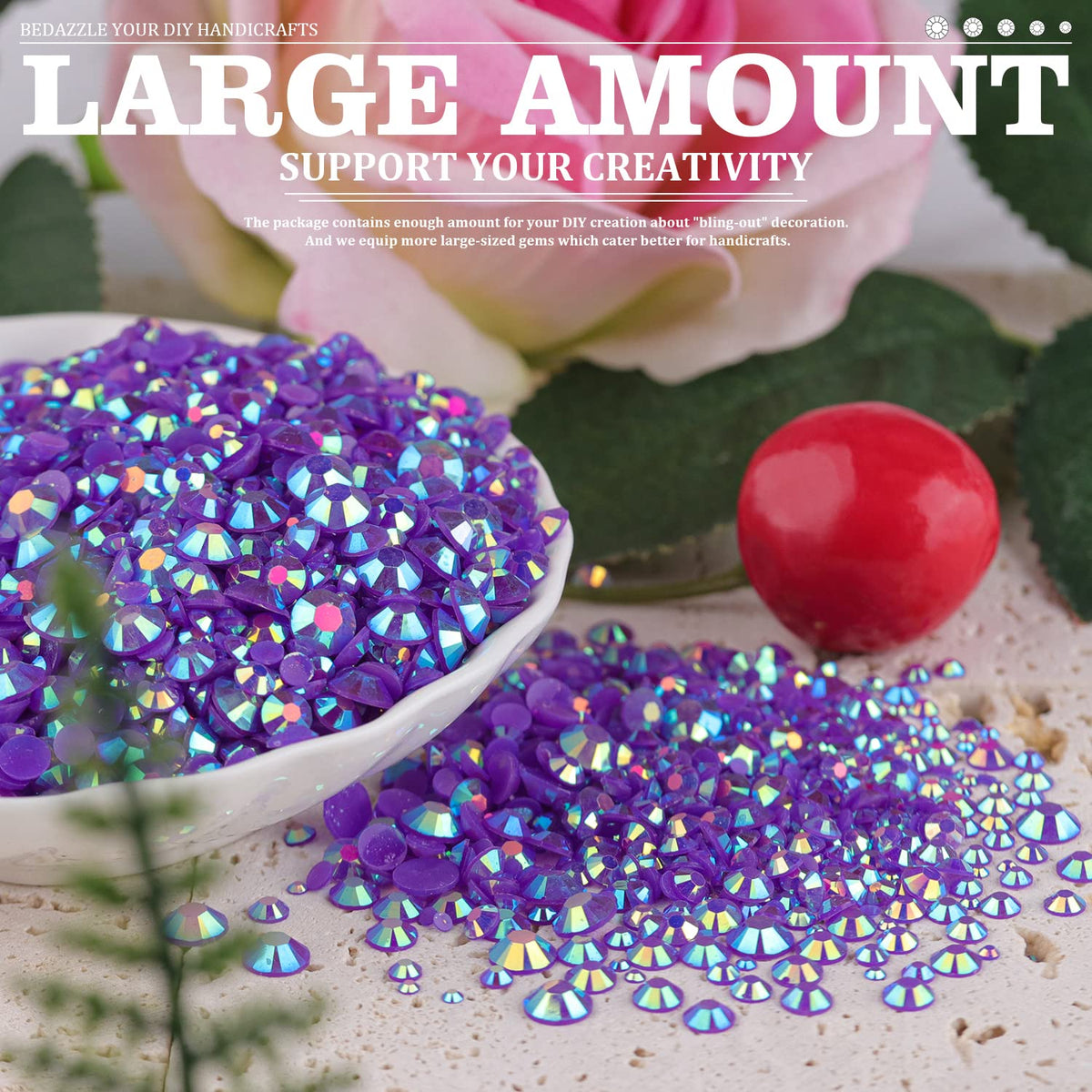 7000PCS Resin Rhinestones with Tweezers for Crafting, 2/3/4/5/6mm Flatback Jelly Rhinestones, 4 Box Dark Purple AB Non Hotfix Crystal Gems for DIY Crafts Mugs Tumblers Clothes Makeup Nail