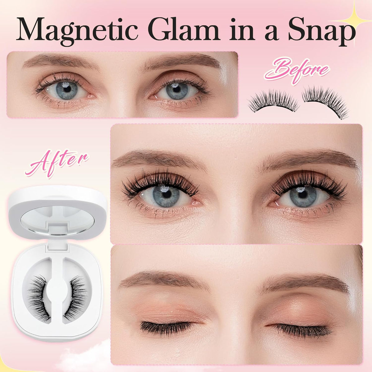 Bepholan Soft Magnetic Eyelashes, Reusable Magnetic Lashes with Applicator, Glue-free False Lashes without Eyeliner, Easy to Wear and Remove (RC24)