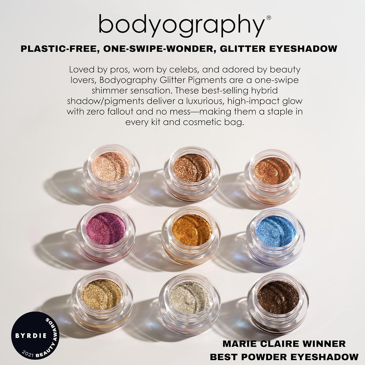 Bodyography Glitter Pigment Eye Shadow | Long Wear Shimmer Eyeshadow | Vegan, Talc & Paraben Free | Cream Powder Formula | Mood (Bronze Brown) 1.5 g