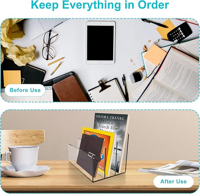 Boloyo Acrylic File Holder,2PC 3 Sections Clear File Organizer Mail Letter Sorter Desktop Folder Holder for Home Office School Envelope Bill Filling Paper Document