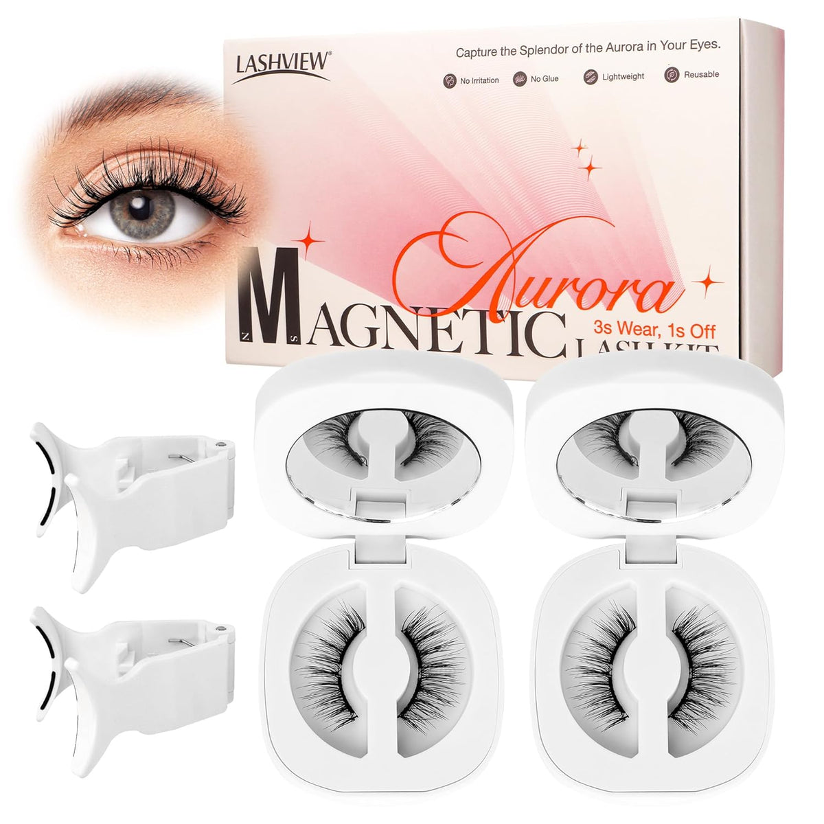 LASHVIEW Magnetic Eyelashes with Applicator,Reusable Soft Magnetic Eyelashes Natural Look, No Glue Needed RCM01-2