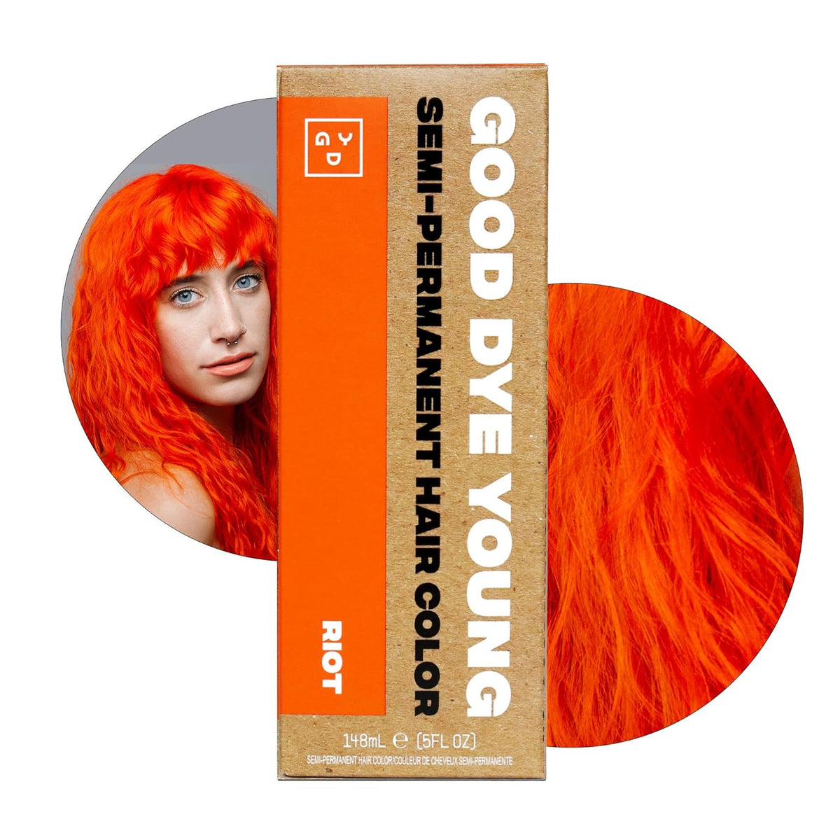 Good Dye Young Semi-Permanent Hair Color, Vegan and Cruelty-Free Orange Hair Dye, Last up to 24 Washes, Non-Damaging Conditioning Hair Color (5FL OZ, Riot)