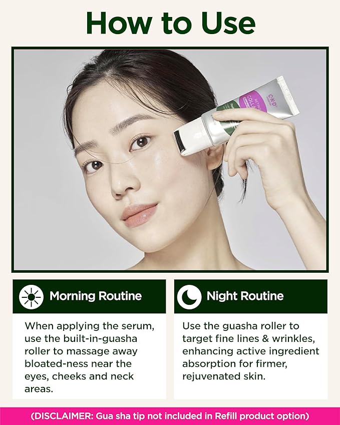 CKD Retino Collagen Guasha Face Serum [Refill] - Lifting Serum for Firming, Tightening, Anti-Aging, and Hydrating. Stainless Steel Roller. Korean Skin Care. 1.35 fl oz