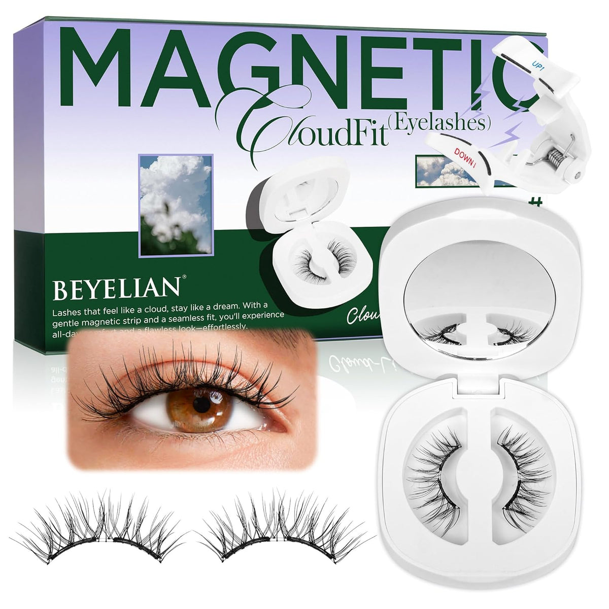 BEYELIAN Magnetic Eyelashes with Applicator Kit, Reusable Natural Look False Lashes, No Glue Needed Soft Magnetic Lashes for Eye MAGIC-27 (Lightweight & Comfortable)
