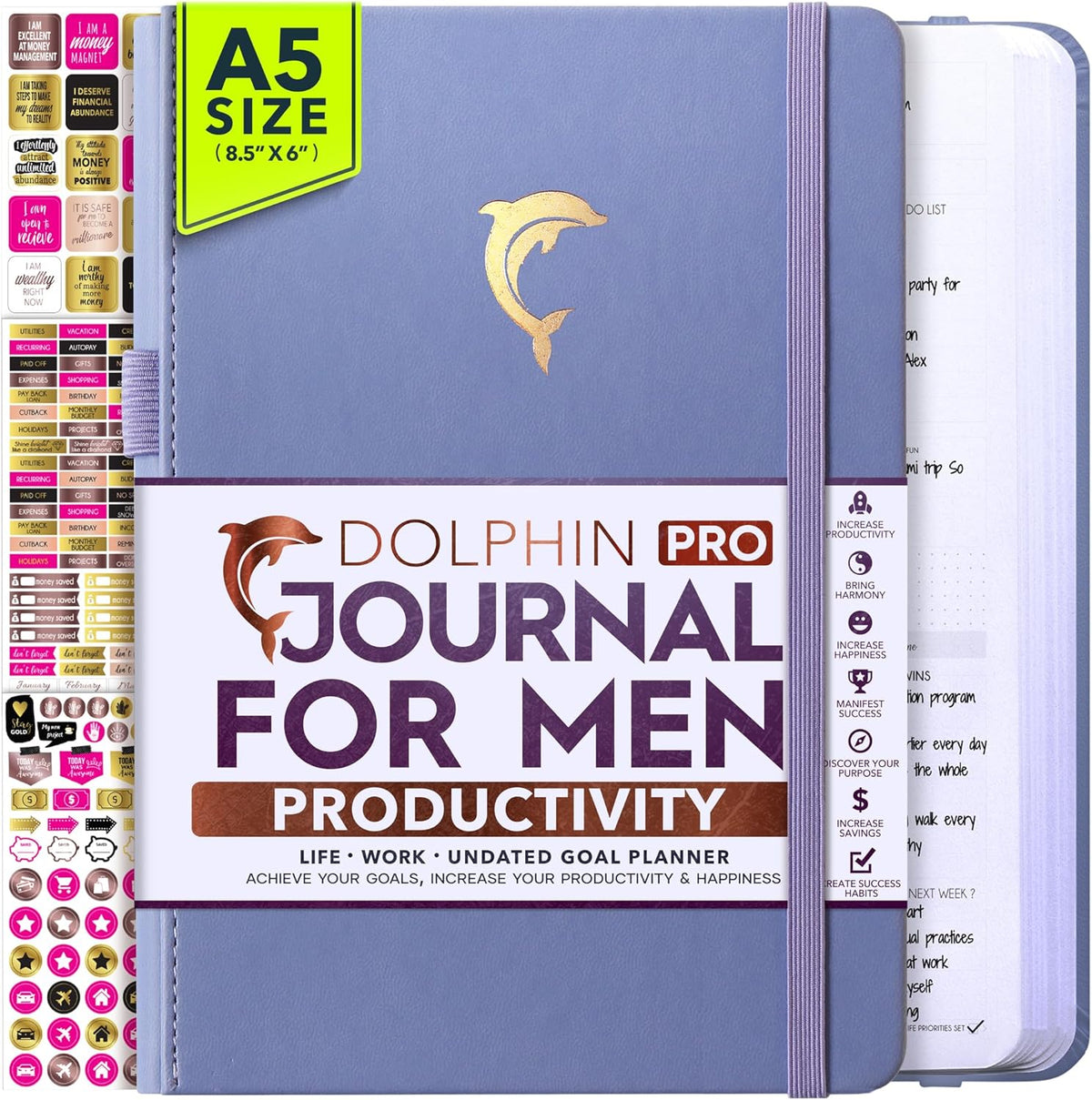 Journal for Men- Undated Daily, Weekly & Monthly Planner with Budget Section | A 12 Month Journey to Increase Productivity & Happiness | Life Organizer & Gratitude Journal - Horizontal Format