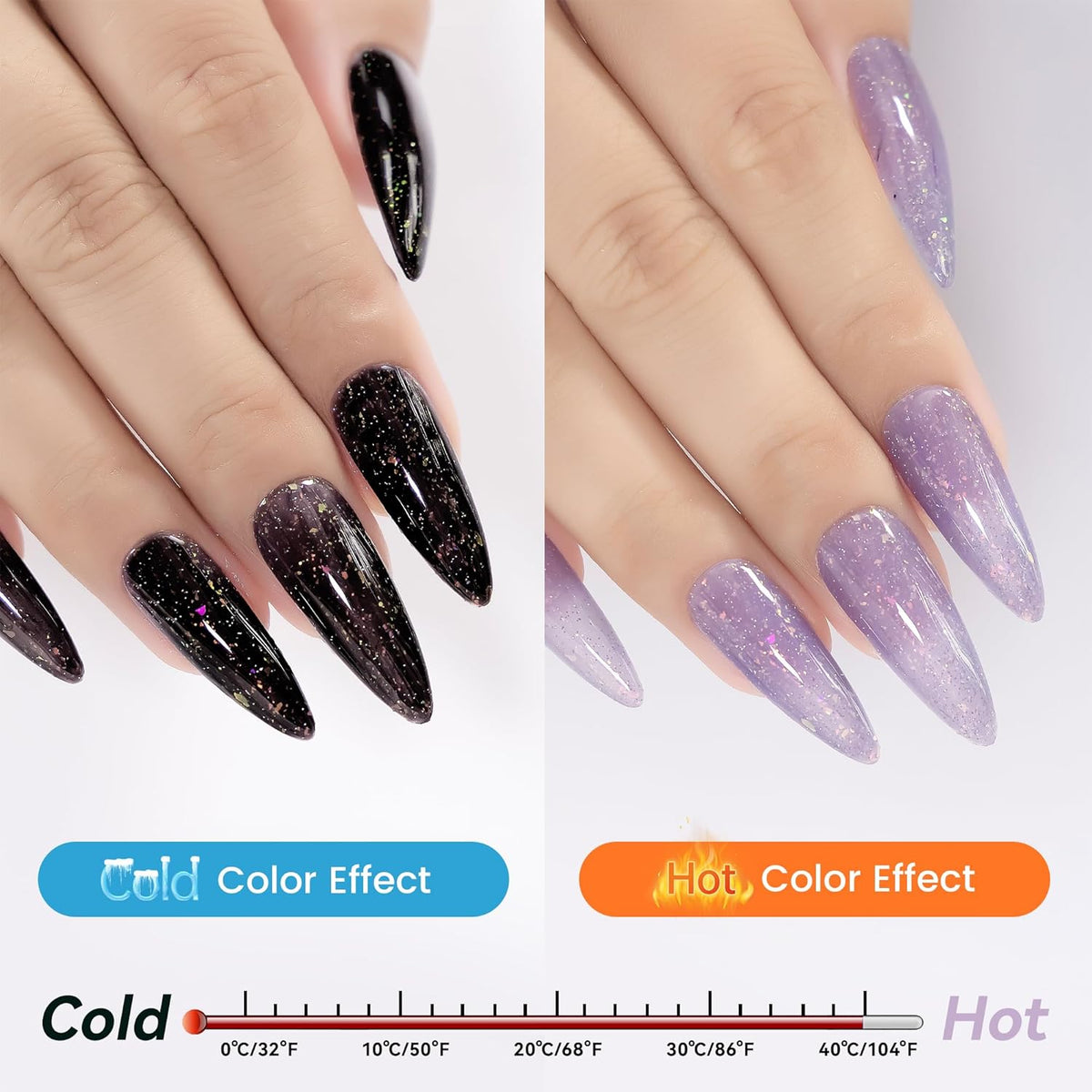 YTD Likomey Brocade Glitter Color Changing Gel Nail Polish,15ml Grayish Purple To Black Shimmer Mood Temperature Change Colors Iridescent Flakes,Fall Winter Ombre Thermal UV Gel,WB348