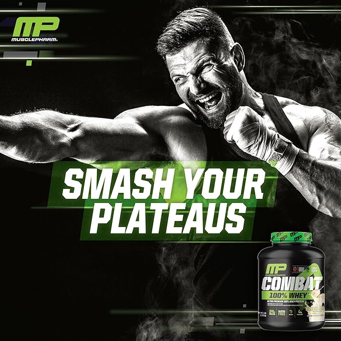 MusclePharm Combat 100% Whey Protein Powder, Banana Milk Flavor, Fast Recovery & Muscle Gain with Whey Protein Isolate, High Protein Powder for Women & Men, Gluten Free, 5 lb, 70 Servings