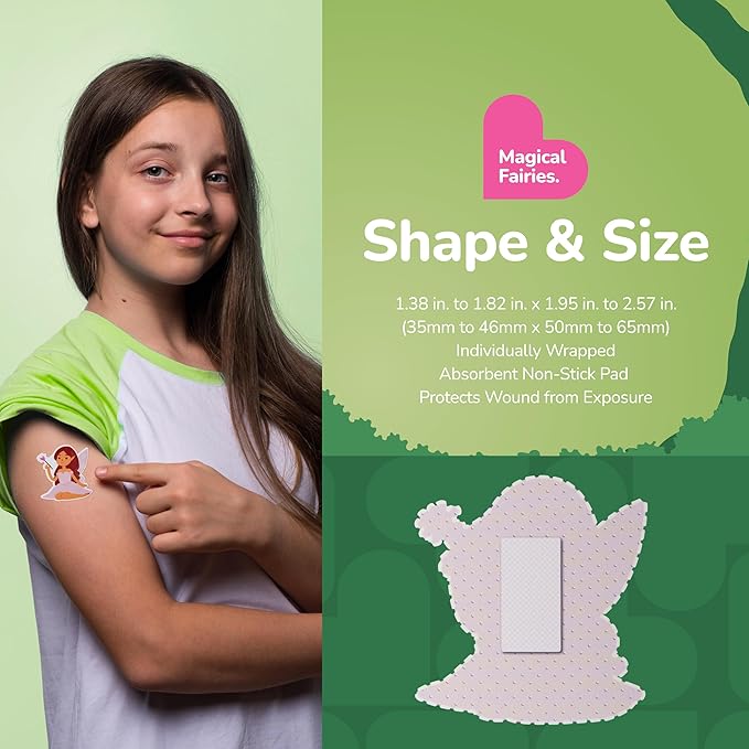 BioSwiss Bandages, Magical Fairies Shaped Self Adhesive Bandage, Latex Free Sterile Wound Care, Fun First Aid Kit Supplies for Kids and Adults, 24 Count