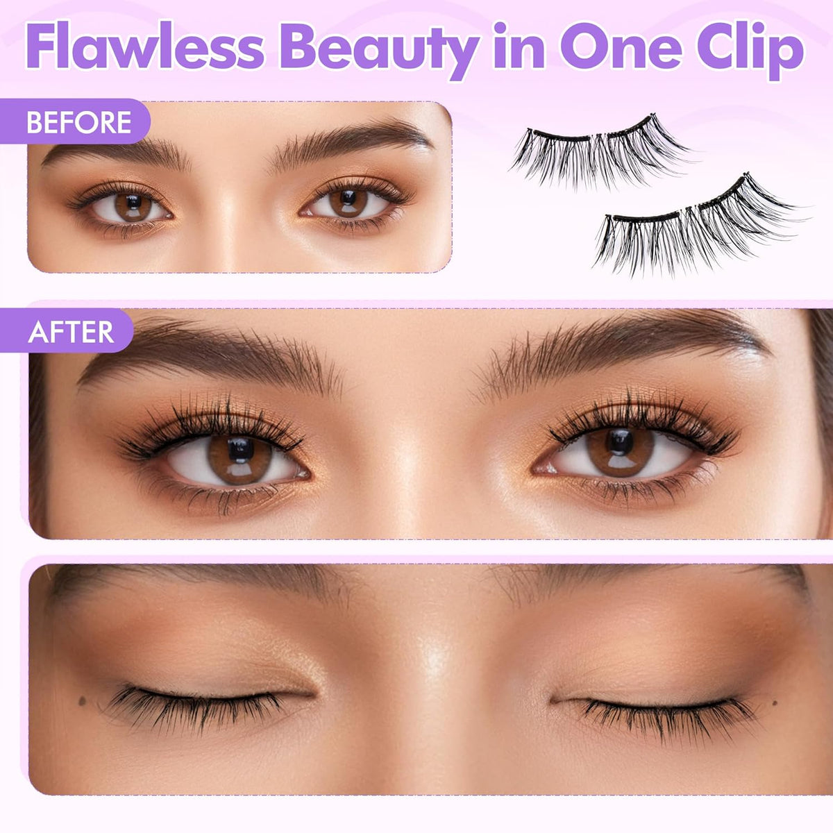 Bepholan Soft Magnetic Eyelashes, Reusable Magnetic Lashes with Applicator, Glue-free Natural Fake Lashes without Eyeliner, Easy to Wear and Remove (CS100)