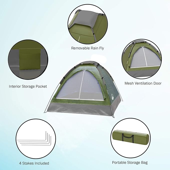 2 Person Camping Tent with Rain Fly and Carrying Bag