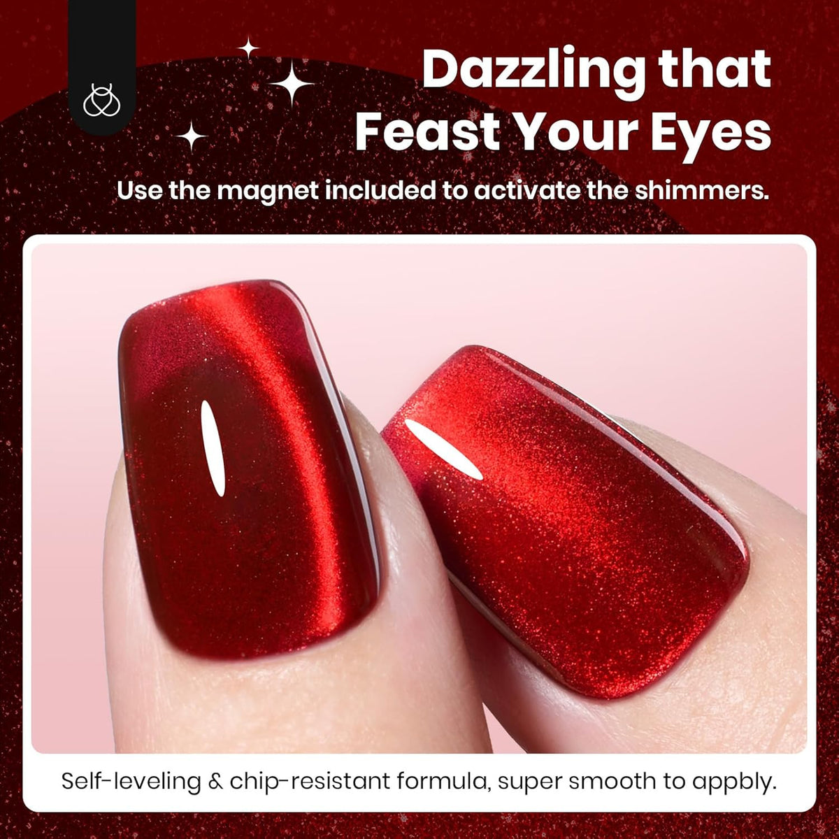 beetles Gel Polish Ruby Red Cat Eye Gel Nail Polish - 15ML Red Glitter Gel Polish Fall Nail Gel Magnetic Shimmer Effect Soak Off UV French Nail Art Design Salon DIY Manicure Gifts for Wome