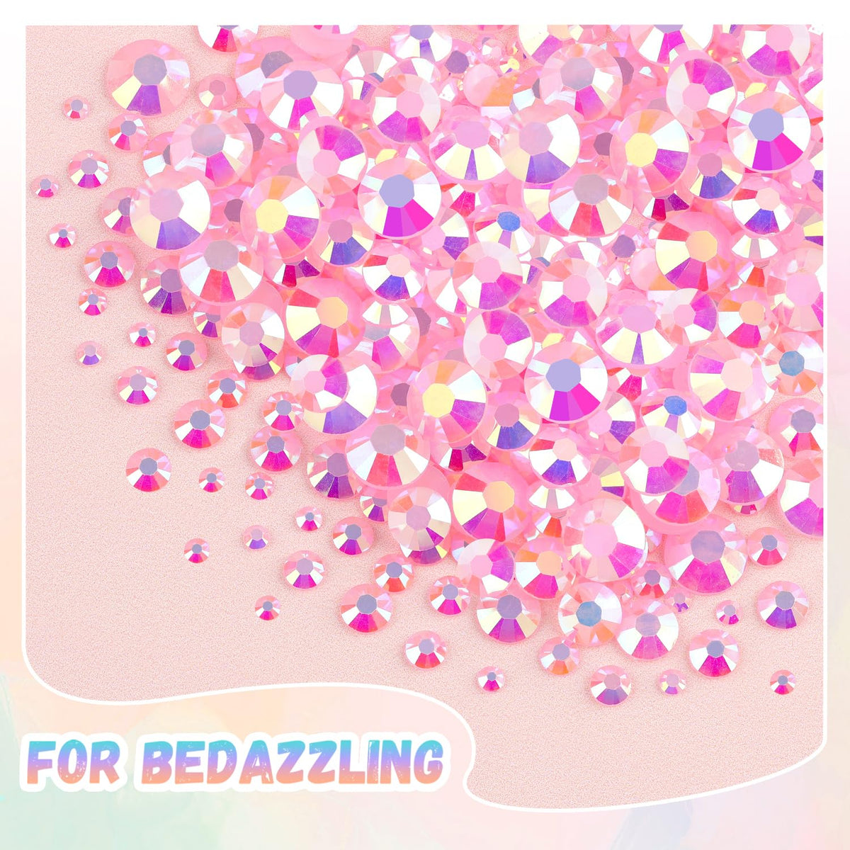 25000Pcs Resin Rhinestones with Tweezers for Crafting, 2-6mm Mixed Sizes (Light Pink AB) Non Hotfix Flatback Gems, Bedazzling Crystal for DIY Crafts Clothing Tumblers Mugs Shoes Decor Nail Art