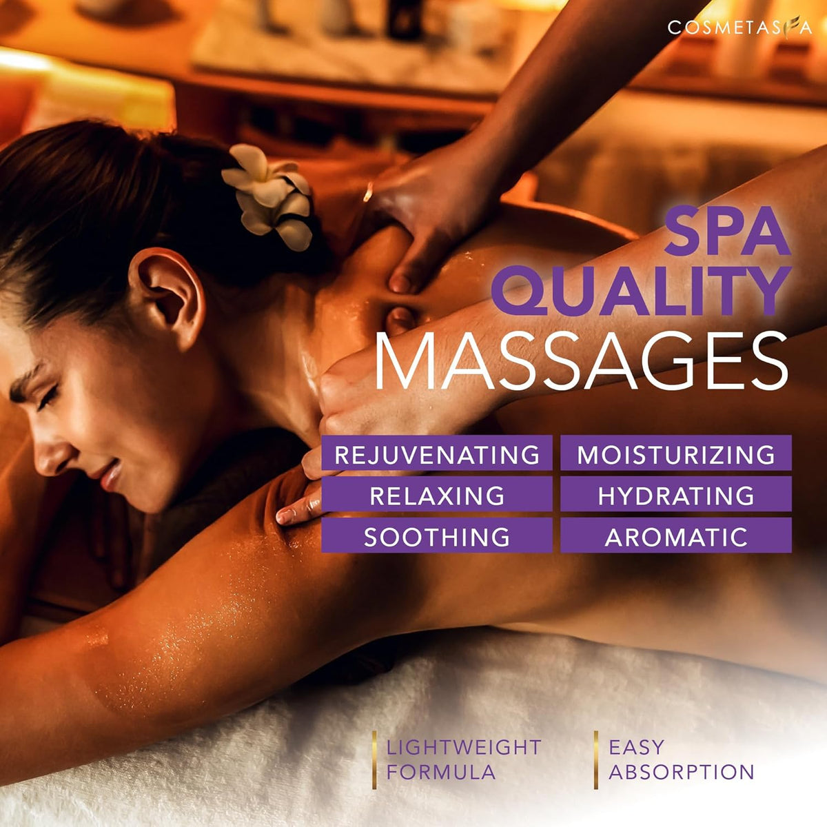 Cosmetasa Lavender Massage Oil for Massage Therapy - All Natural, Cruelty-Free & Spa Quality Skin Therapy Oil, Calming & Soothing Care - Lavender, Geranium & Grapeseed Oil (16.9 oz)