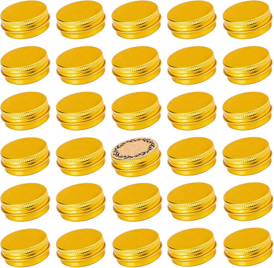 0.5 oz Screw Top Aluminum Tin Jar with Screw Lid and Blank Labels (Gold - Pack of 32)