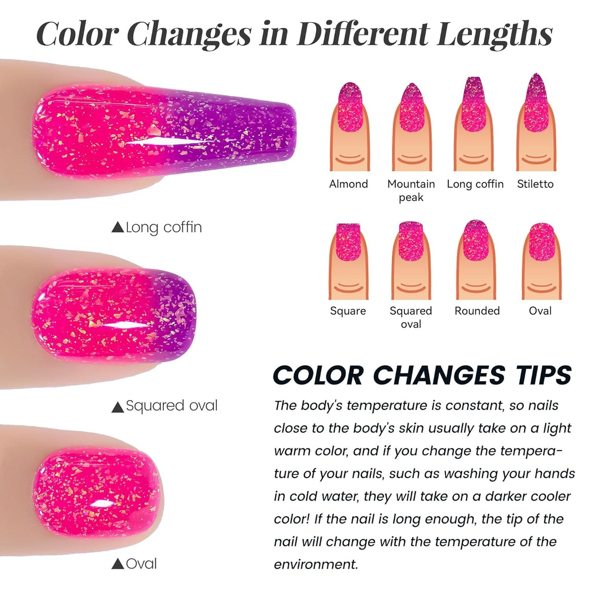 YTD Likomey Brocade Glitter Color Changing Gel Nail Polish,15ml Hot Pink To Violet Shimmer Glitter Mood Temperature Change Colors Iridescent Flakes,Fall Winter Thermal Ombre UV Nail Gel,WB351