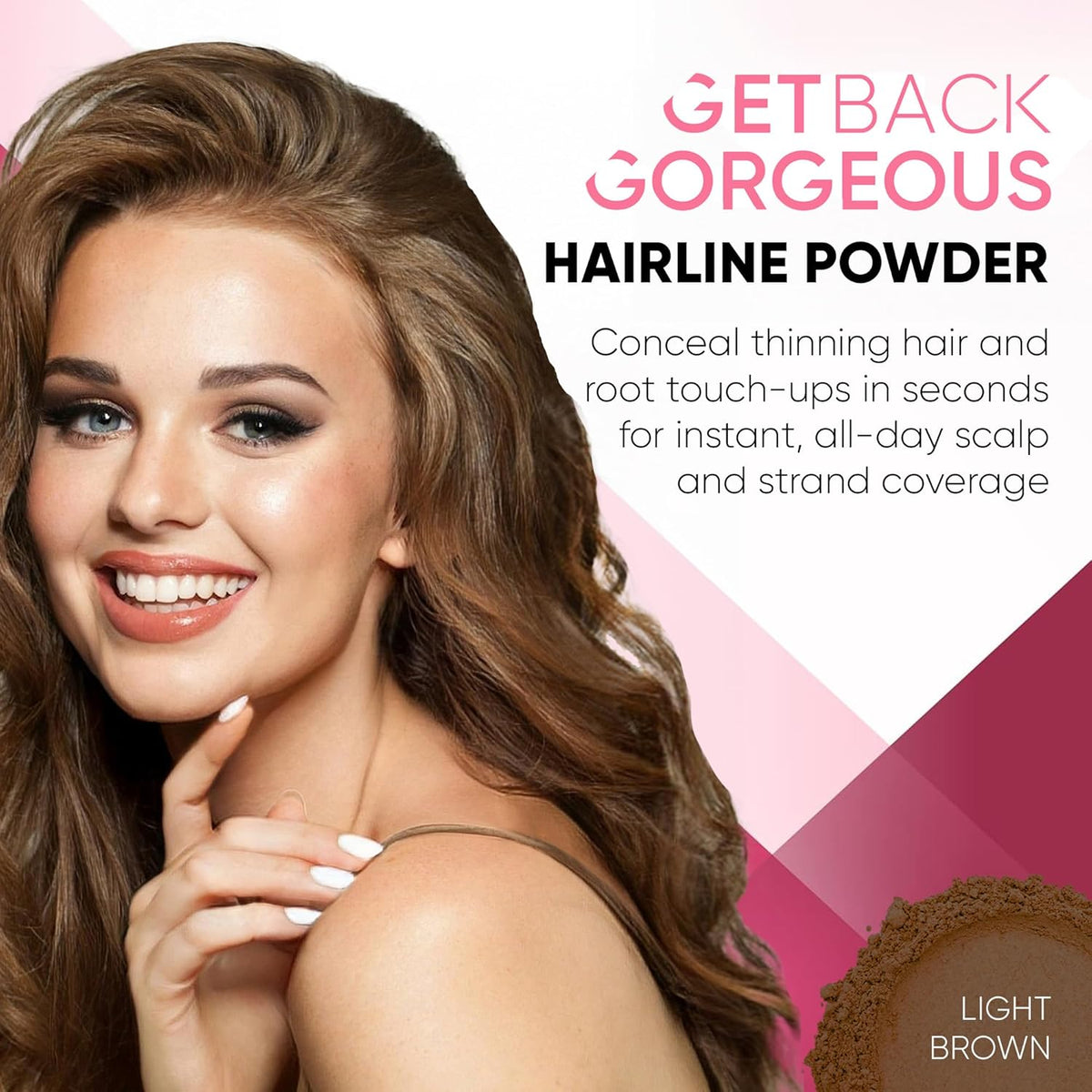 GBG Hairline Powder, Light Brown - 48-Hour Coverage Root Touch Up Powder for Bald Spots, Instant Hair Loss Concealer & Brightening Highlights - Hair Fillers for Thinning Hair for Women & Men, 4g