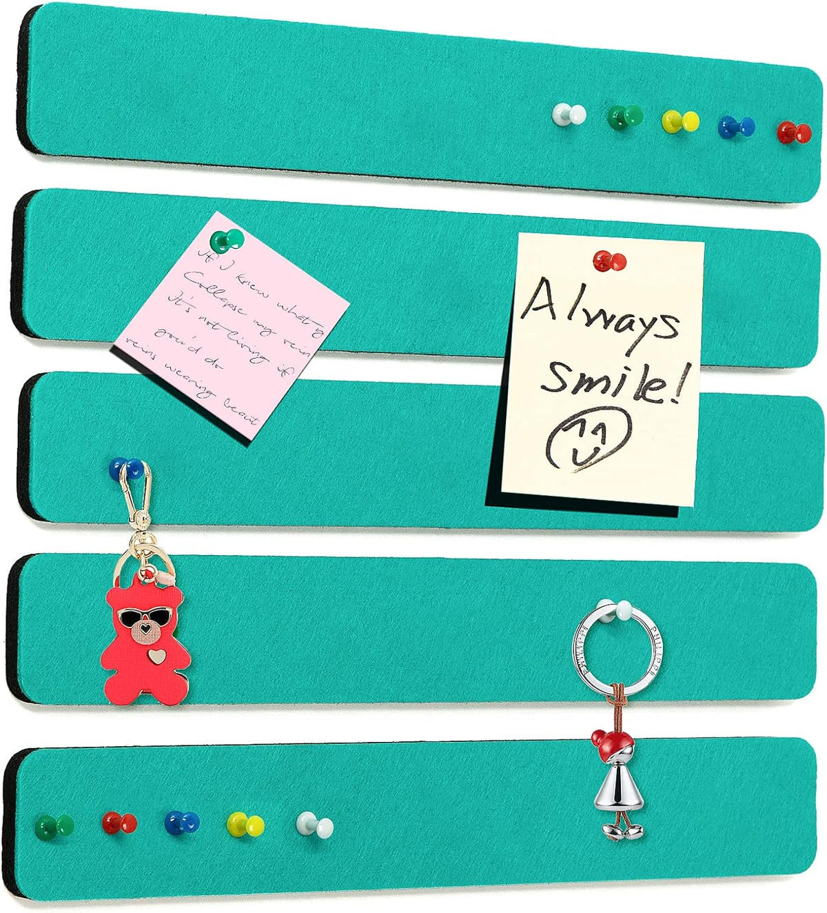 Felt Pin Board Bar Strips Bulletin Board for Bedrooms Offices Home Wall Decoration, Notice Board Self Adhesive Cork Board with 35 Push Pins for Paste Notes, Photos, Schedules