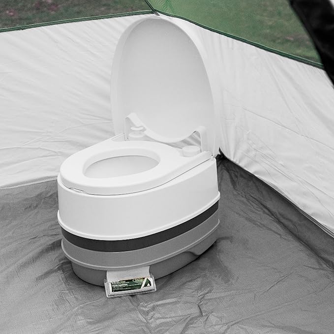 Camco RV Premium Travel Toilet - Features a 5.3-Gallon Detachable Holding Tank, Pump Flush Design & Spring-Loaded Latch (41535)