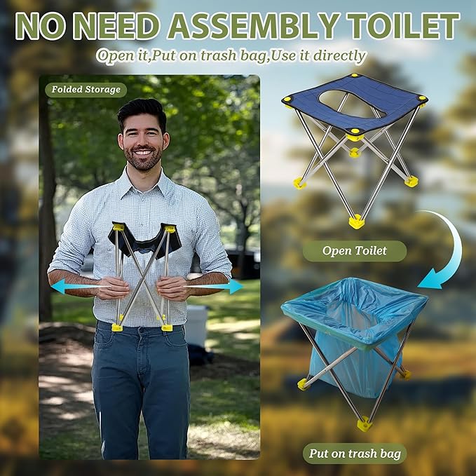 Upgrade XL Portable Toilet Camping Toilet,Foldable Travel Toilet Sturdy Stainless Steel Frame Portable Toilet for Camping,Hiking,Boating,Outdoor,Home