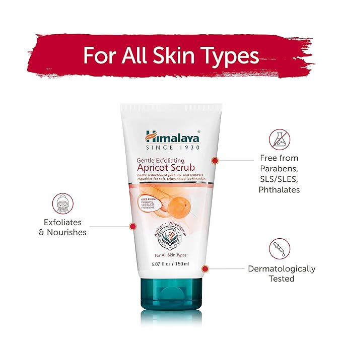 Himalaya Gentle Exfoliating Apricot Scrub with Vitamin E, Exfoliates Dead Skin Cells, For All Skin Types, Free from Parabens, SLS and Phthalates, 150 ml (5.07 oz)