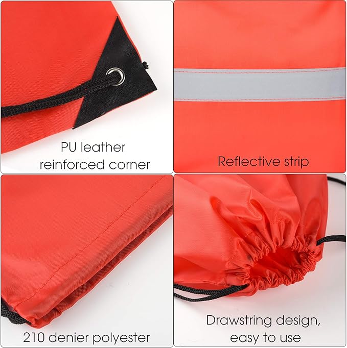 KUUQA 12 Pcs Drawstring Backpack Bag Bulk Reflective Backpack Red String Bags Cinch Sack Backpack for Team Yoga Sport Gym Traveling
