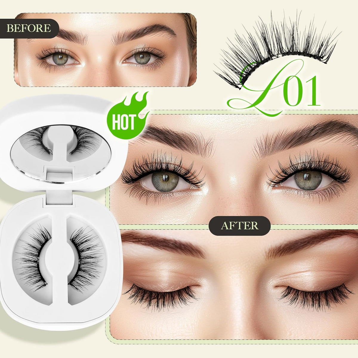 LASHVIEW Magnetic Eyelashes Natural Look, Reusable Soft Magnetic Lashes Kit with Applicator, No Glue Needed, Windproof & Waterproof for All-Day Comfort 2 Packs (L01)