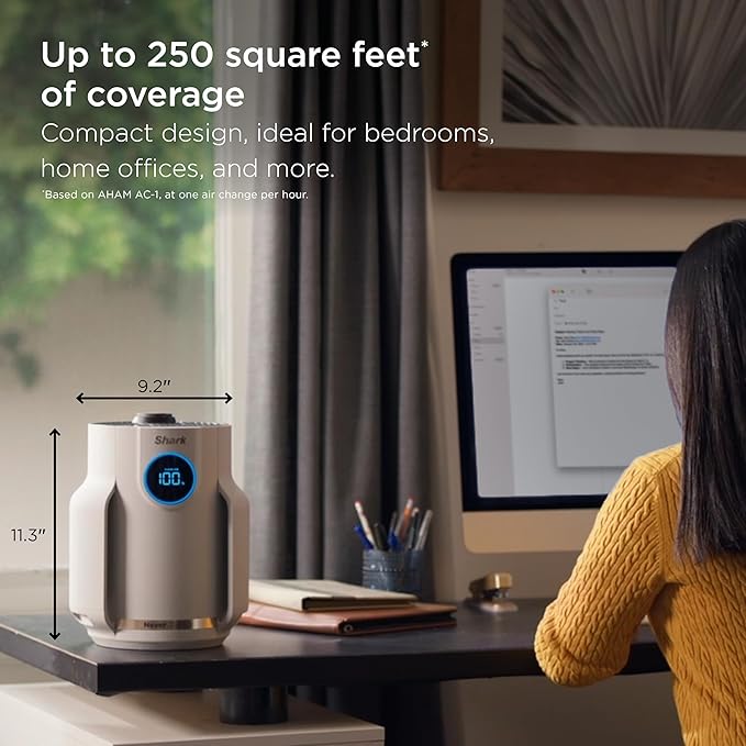 Shark NeverChange Air Purifier Compact Pro, Long-Lasting HEPA-Exceeding Filtration, For Pet Dander, Dust, Smoke, Allergens, Up to 250 sq. ft., Odor Neutralizer, Bedroom, Nursery, Dorm, HP072 (2025)