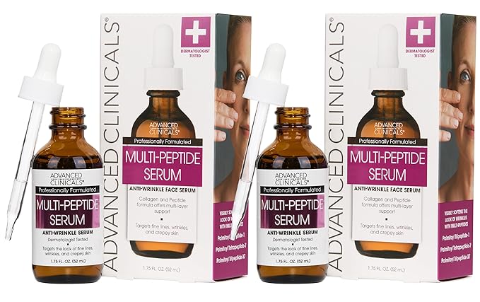 Advanced Clinicals Multi Peptides Serum For Face | Visible Anti Aging Hydrating Collagen Peptide Facial Serum With Vitamin E Helps Improve Look Of Wrinkles, Puffiness, & Uneven Skin Tone, 2-Pack