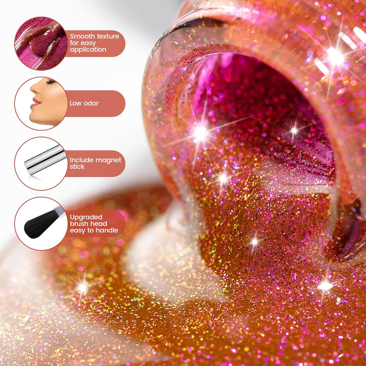 YTD Likomey Cat Eye Gel Nail Polish,15ml Orange Red Hot Pink Multi-Color Fall Winter UV Color Varnish with Magnet Stick,MY390