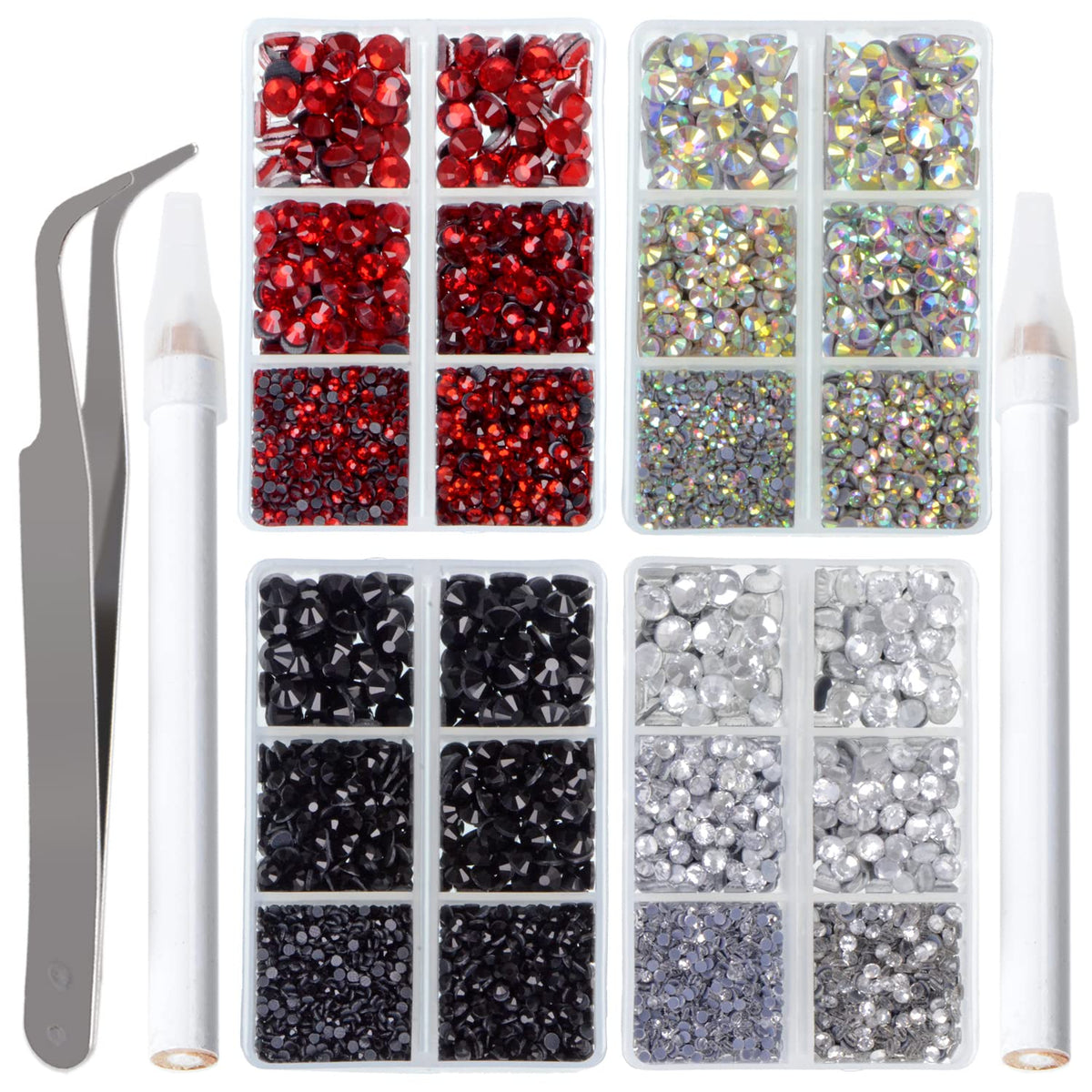 LPBeads 10000pcs Hotfix Rhinestones Flatback Glass Crystal Clear Red AB Crystal and Black Rhinestone with Tweezers and Picking Pen for Crafts Clothes Nail Art