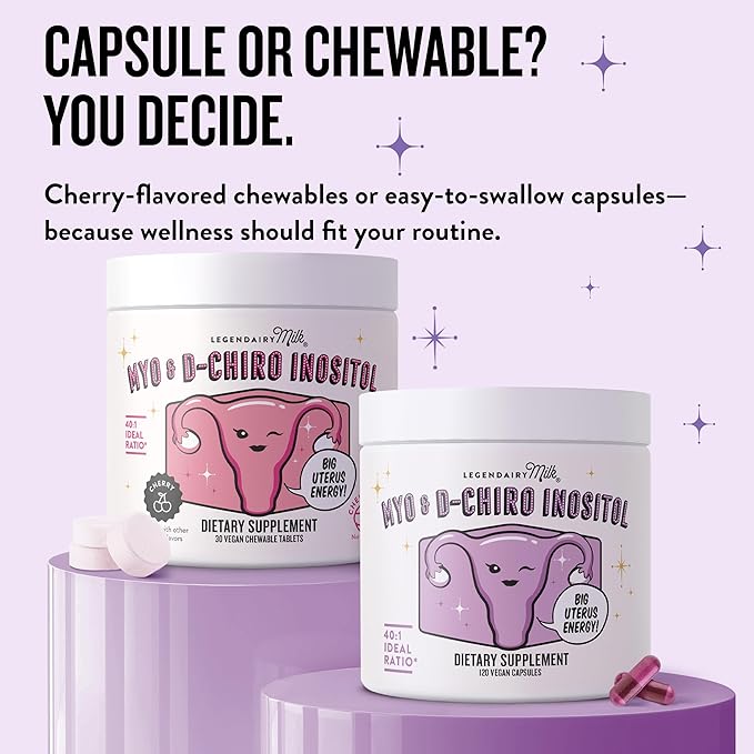 Legendairy Milk Pure Inositol Supplement - Myo Inositol and D-Chiro Inositol Capsules - Ideal 40:1 Ratio - Ovarian & Fertility Support for Women - 30 Day Supply