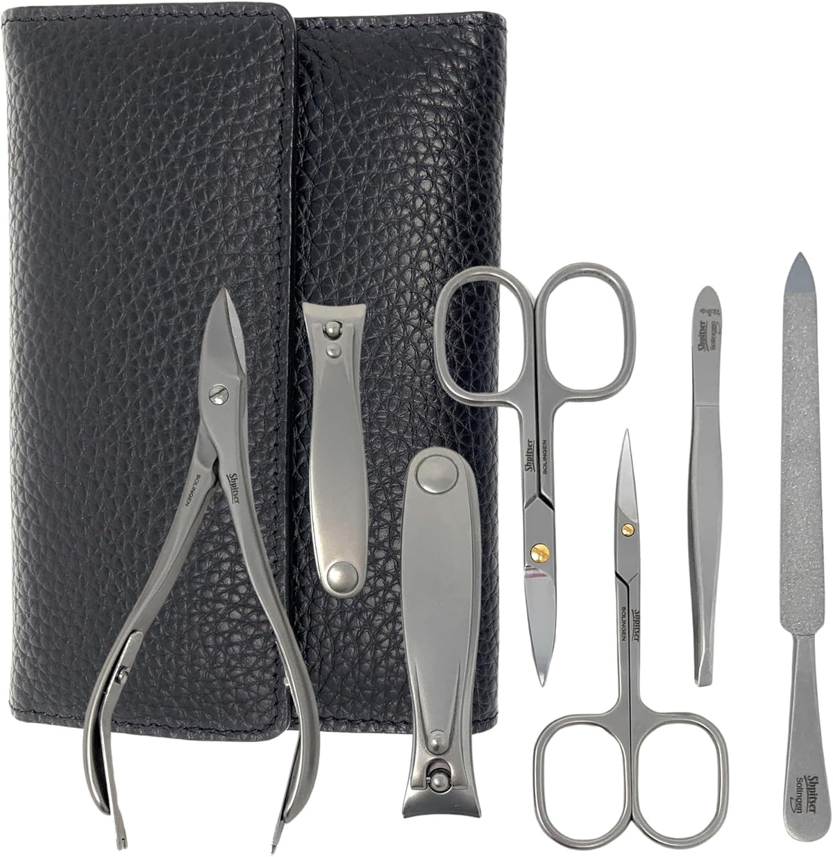 SHPITSER Professional 7pc TopInox Surgical Stainless Steel Tools Manicure Pedicure Set in Genuine Durable Leather Case Handmade in Solingen Germany for Nail and Cuticle Care