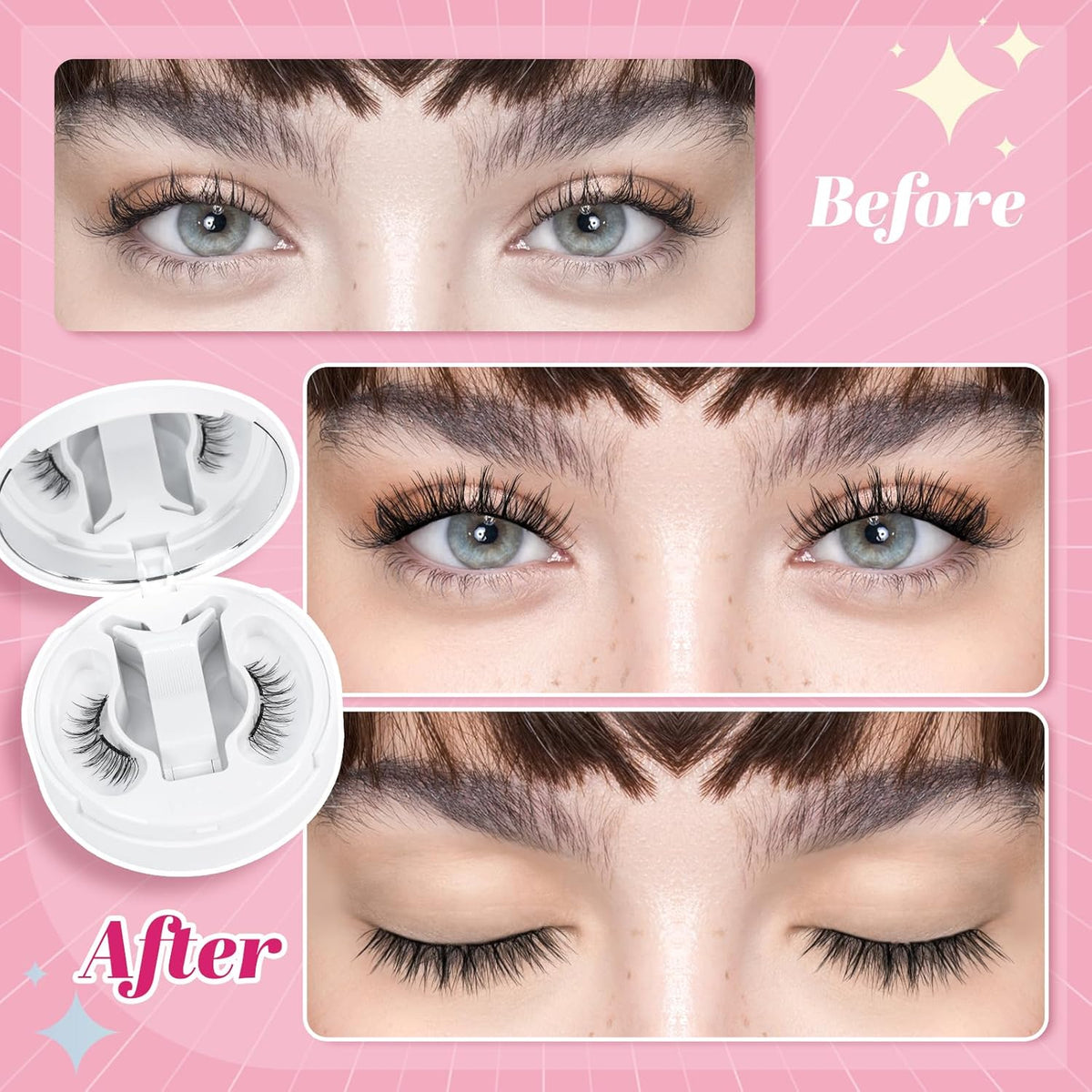 Magnetic Eyelashes Soft Magnetic Lashes With Applicator,3s Application 1s Removal No Glue Needed Long Lasting and Reusable Soft Magnet Lashes Waterproof Cruelty Easy To Wear (1Pair,Frisky)