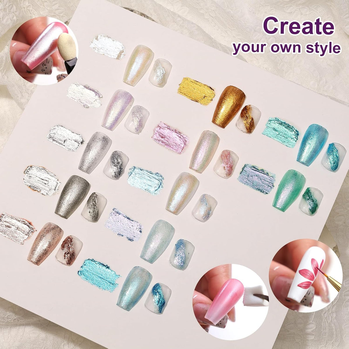 Gradient Painting Gel, 12 Gliter Colors Ombre Gel Nail Polish for Pigment Pat Silver&Gold Pink Blue Aurora color Bright Nails, French Manicure DIY Nail Art No-wipe Palette for Women