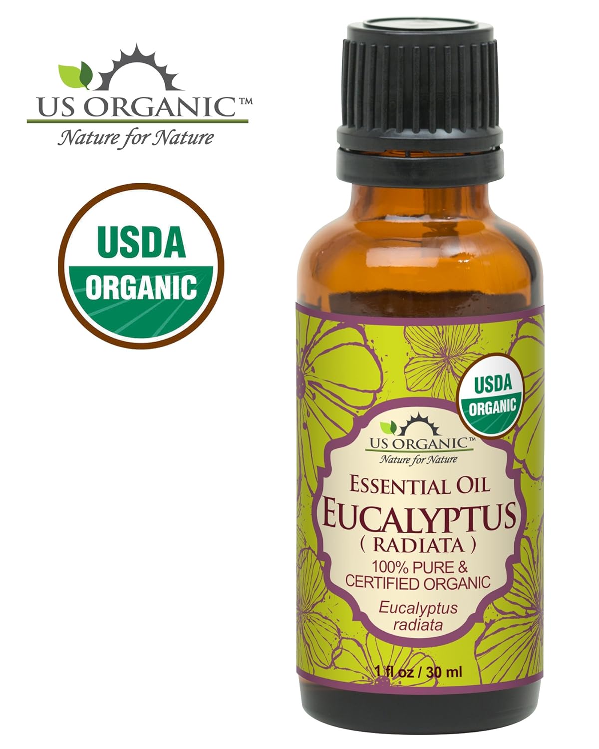 US Organic 100% Pure Eucalyptus Essential Oil (Radiata) - USDA Certified Organic, Steam Distilled - W/Euro droppers (More Size Variations Available) (30 ml / 1 fl oz)