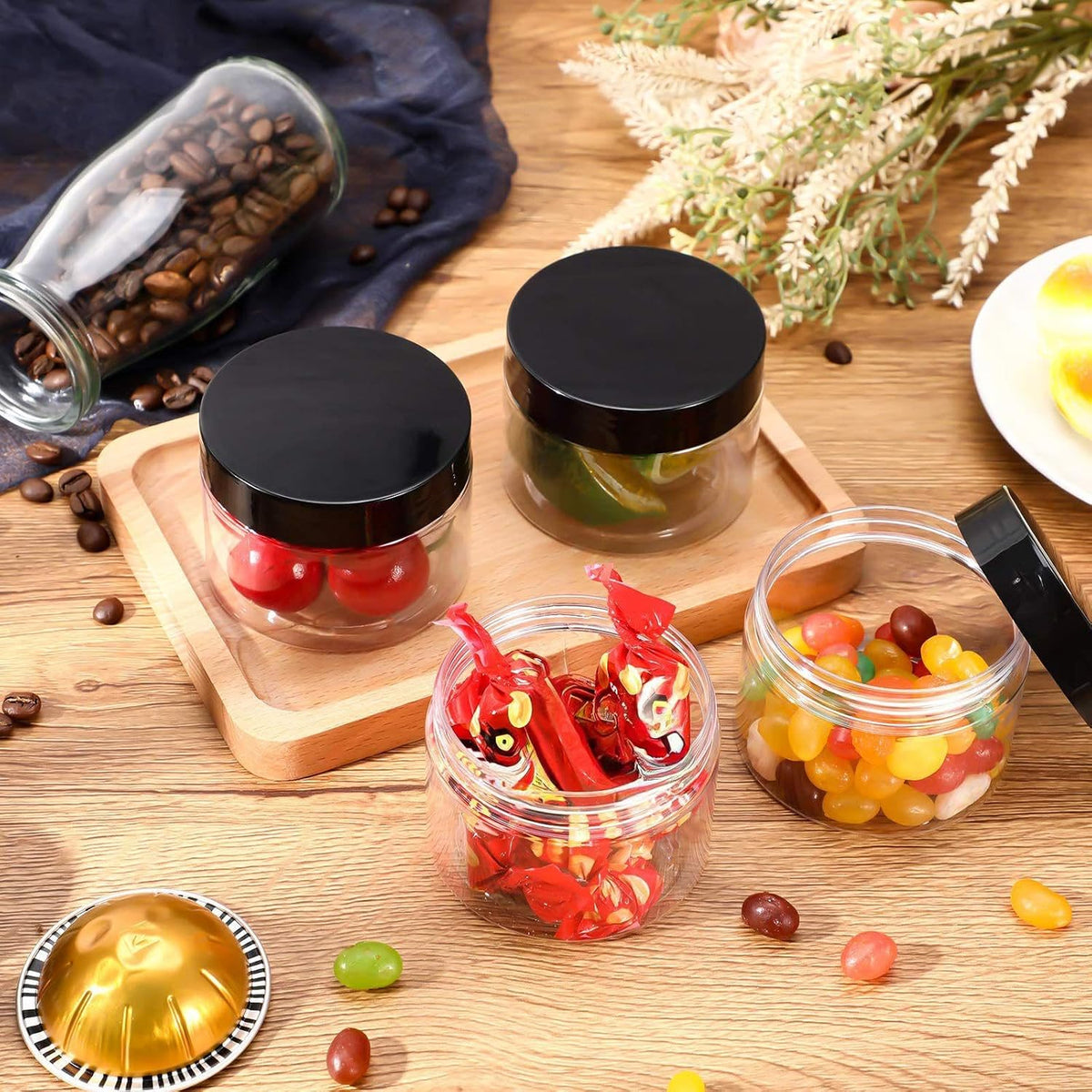 Patelai 4 Pieces Round Wide-mouth Leak Proof Plastic Container Jars with Lids for Travel Storage Makeup Beauty Products Face Creams Oils Salves Ointments DIY Making(6 Ounce,Black)