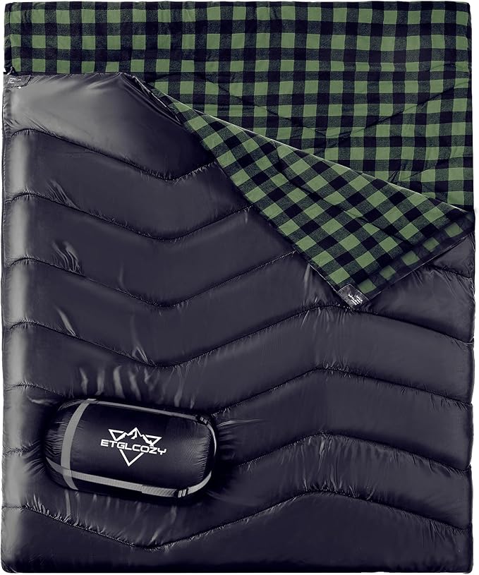 Double Sleeping Bag for Adults Kids Camping, XL Queen Size Sleeping Bags for 2 Person All Season Hiking Backpacking, Lightweight Waterproof with Compression Sack
