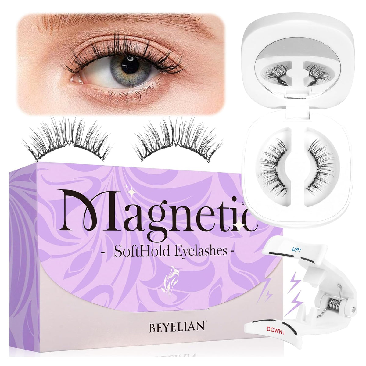 BEYELIAN Magnetic Eyelashes Natural Look Soft Magnetic Lashes with Applicator Reusable No Glue Needed False Eyelashes Easy to Wear and Remove (1 Pair,SME03)