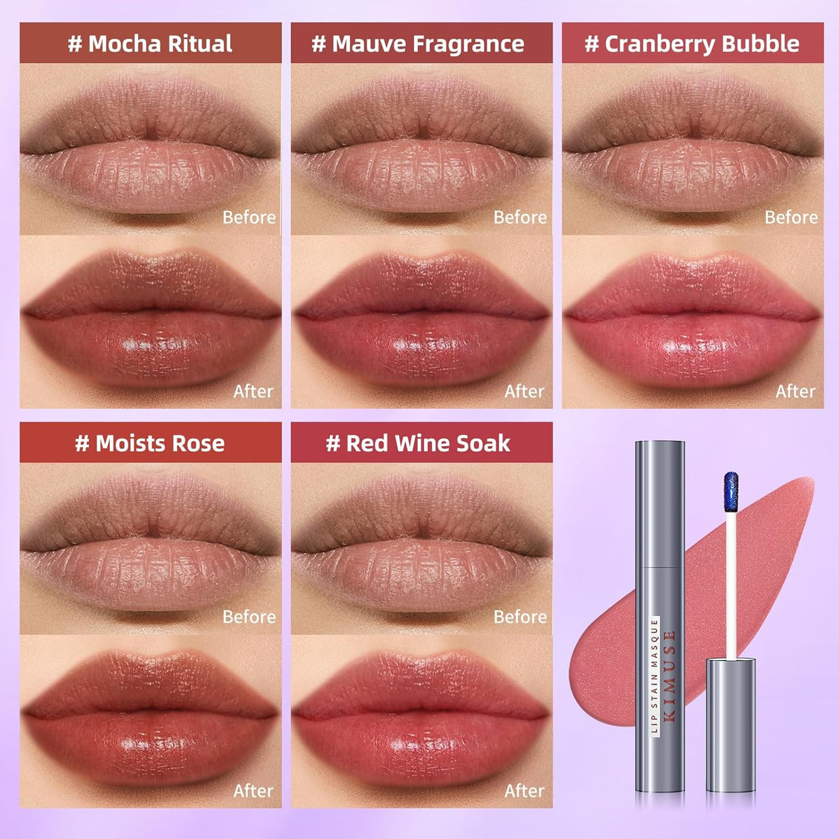KIMUSE Lip Stain Masque: Peel Off Lip Stain Long Lasting Waterproof 12HR Transfer Proof & Hydrating Tint, Instant Lip Color With Natural Matte Effects, Vegan & Easy To Use