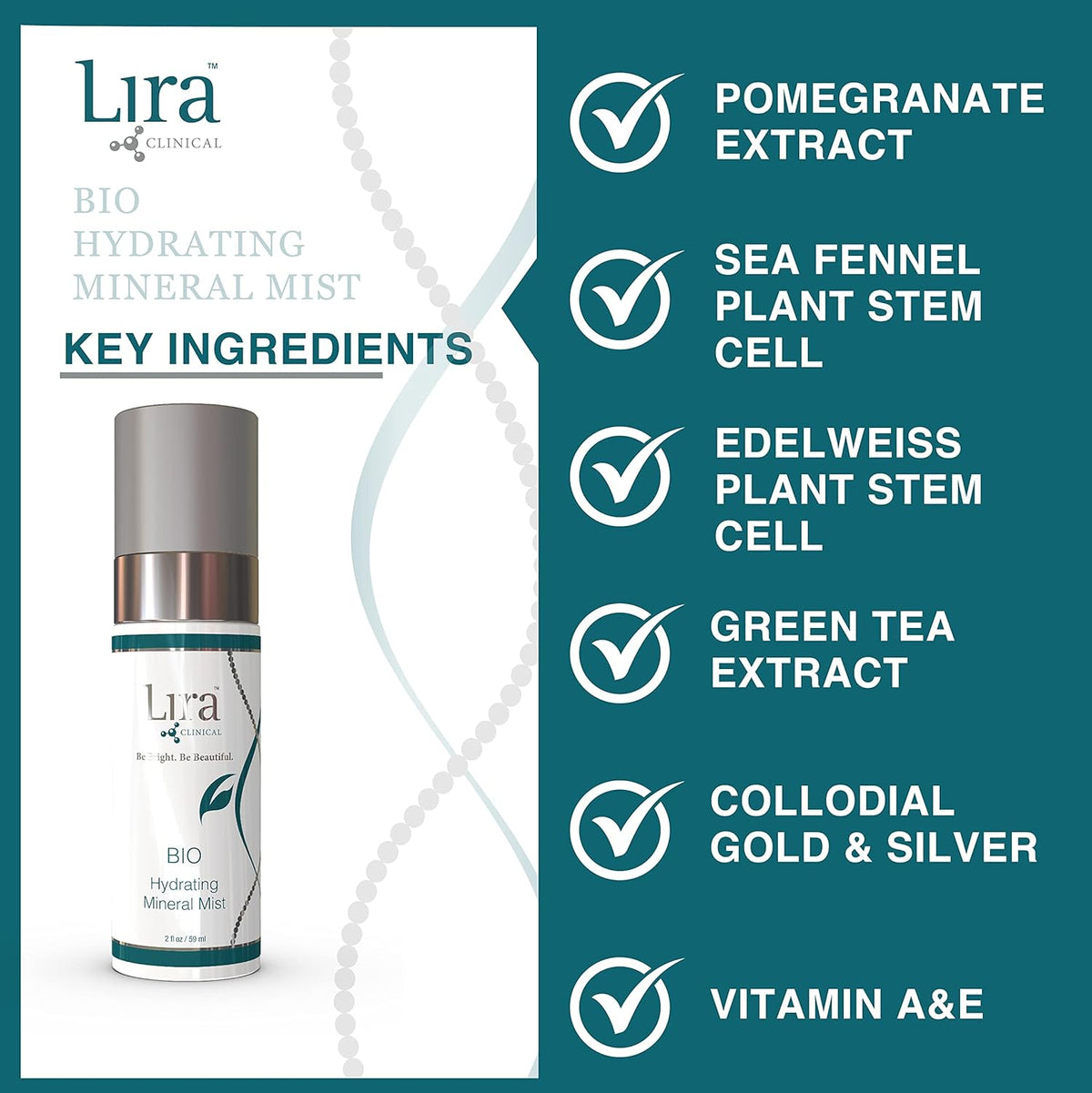 Lira Clinical BIO Hydrating Mineral Mist - Face Mist Hydrating Spray with Plant Stem Cells - Calming & Glowing Facial Mist - 2 Ounce