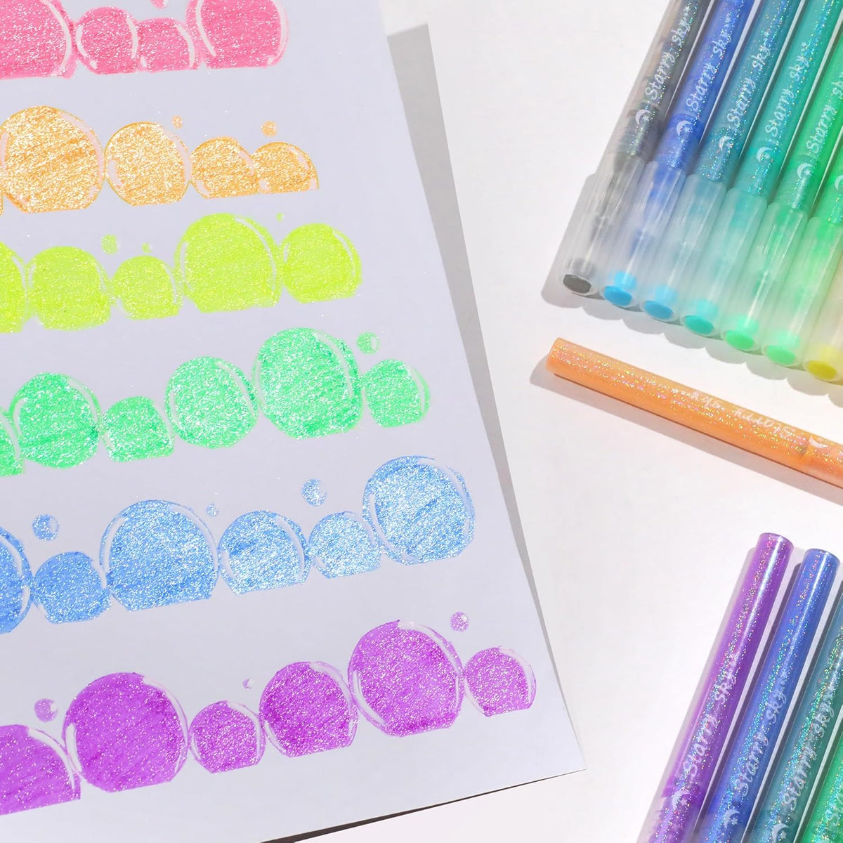 Glitter Highlighters Assorted Colors, 10-Count Chisel Tip Sparkle Highlighters, No Bleed Pastel Highlighter Marker Pens for Adult Coloring book Bible Journaling