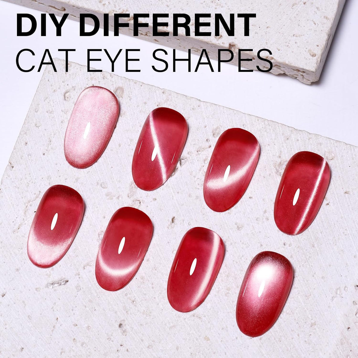 AILLSA Glass Cat Eye Gel Nail Polish, 15ml Red Glitter Jelly Sheer Gel Polish, Translucent Magnetic Shimmer Sparkle Nail Art U V Salon 0.5 OZ GF37