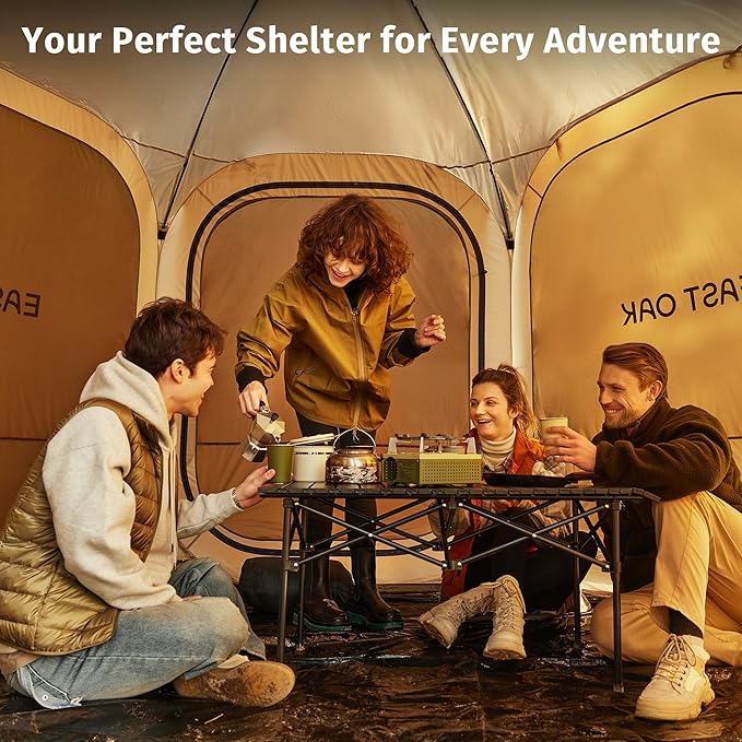 East Oak 12×12 FT Pop Up Canopy Tent with Mesh | Outdoor Screen House with 4 Sunshades | Instant Canopy with Portable Carry Bag | Gazebo Tent for Camping, Patio, and Beach | Beige