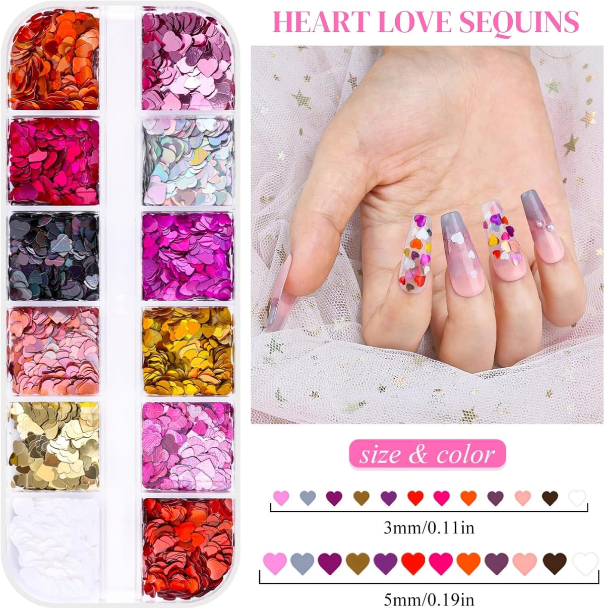 5 Boxes 60 Colors Holographic Nail Art Sequins Kit, Iridescent Sparkle Laser Hollow 3D Star Butterfly Heart Round Mixed-shapes Nail Glitter Flakes for Manicure Body Makeup Craft DIY (1-colorful-kit1)