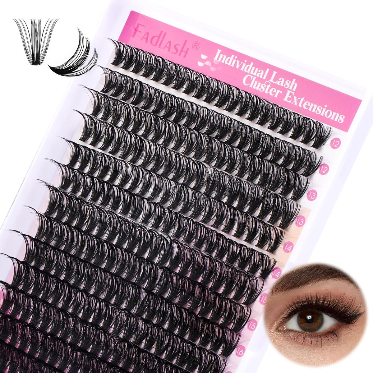 FADLASH Cluster Lashes D Curl Wispy Individual Lashes DIY Eyelash Extension Natural Look Reusable Fluffy Cluster Eyelash Extensions Self Application at Home (50D-0.07D-12-18MIX)
