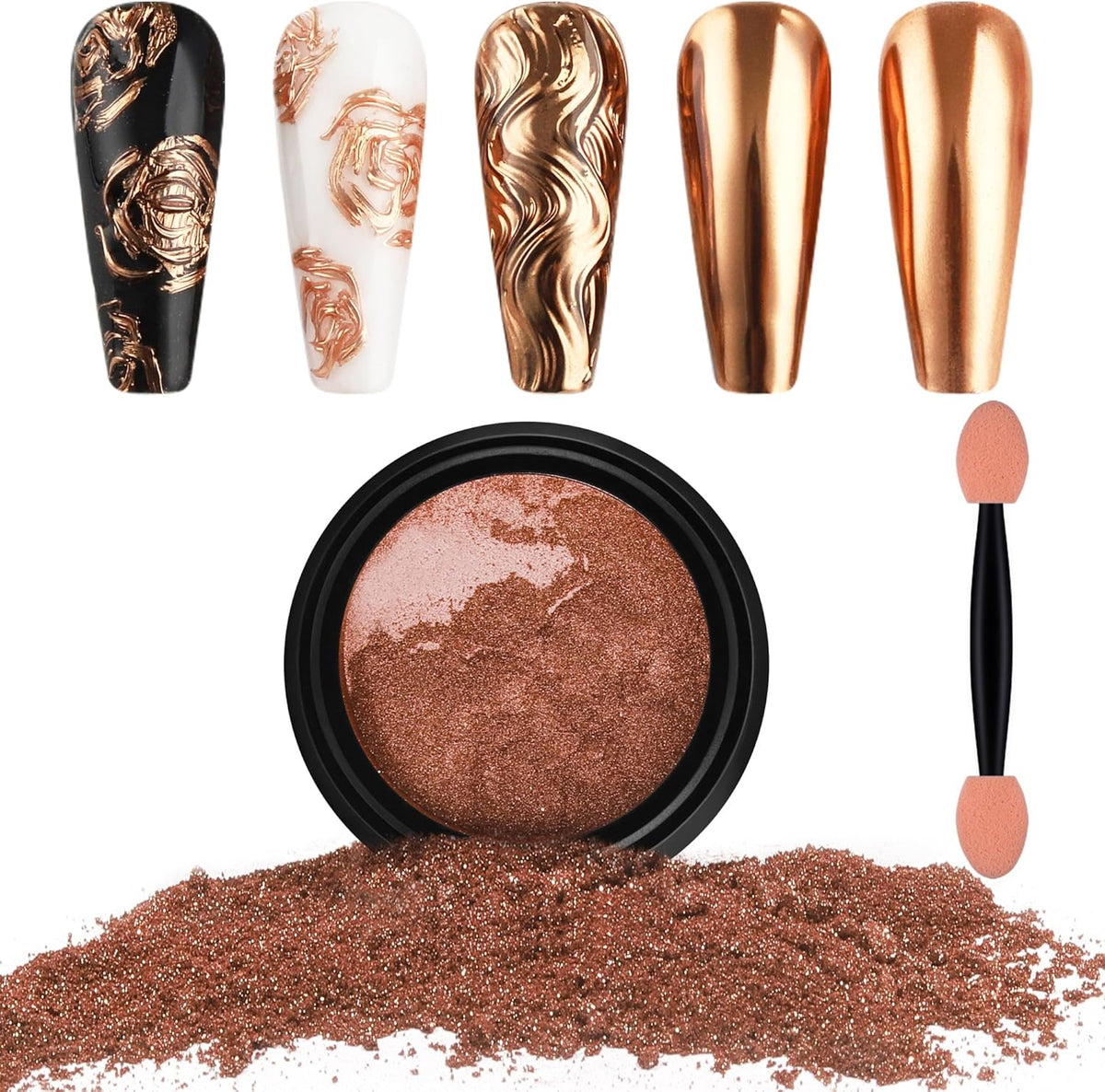 Artdone Chrome Nail Powder, Copper Iridescent Aurora Powder Metallic Mirror Effect Pigment Pearlescent Mermaid Pigment Pearl Glitter Dust Kit, Nail Art Decoration, Resin Craft