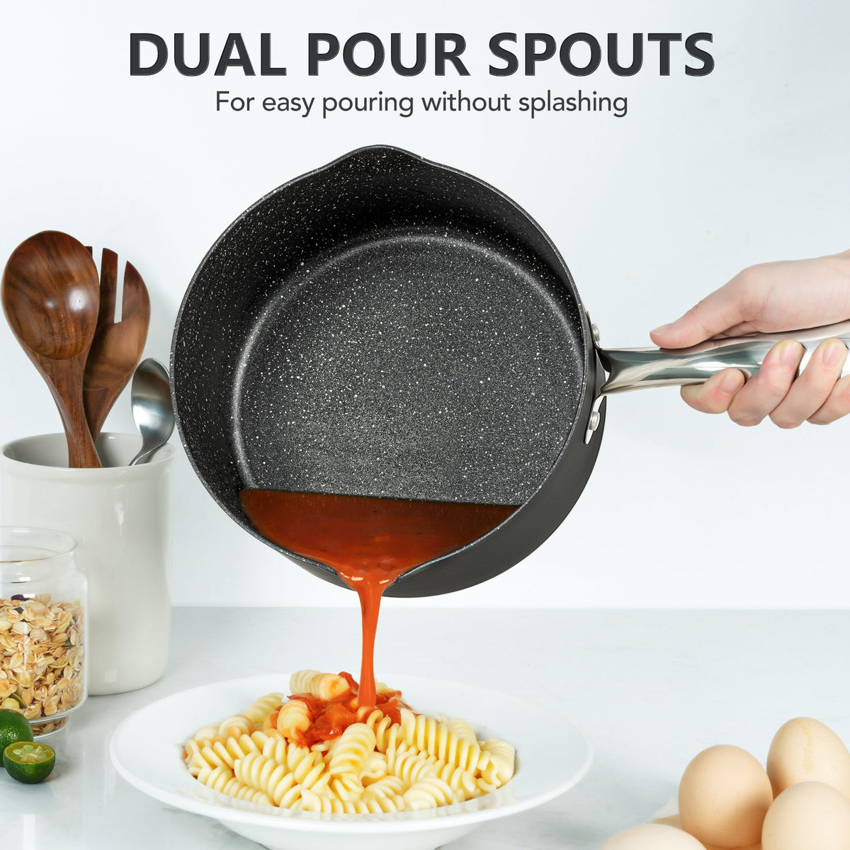 MICHELANGELO Hard Anodized Saucepan Set with Lids, Nonstick Saucepan with Pour Spouts & Strainer Lid for Easy Pour, Granite Derived Coating Sauce Pot Set - 1.5QT & 2QT &3QT Induction Sauce Pans