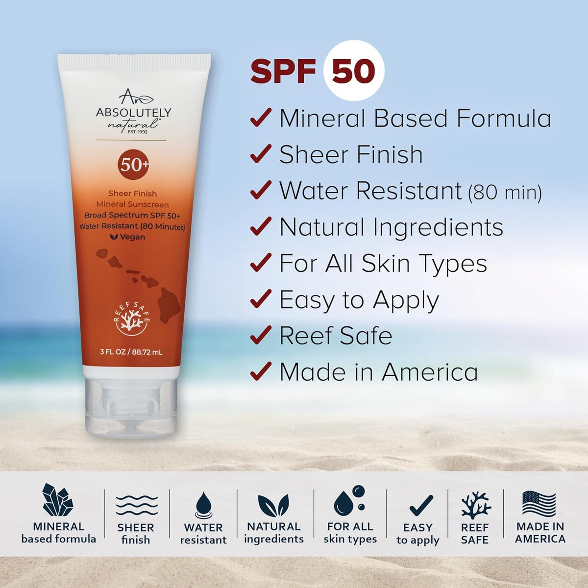 SPF 50+ Mineral Sunscreen Lotion - Anti-Aging Sunblock for Body & Face, Made with Rose Hips, Aloe, Zinc Oxide and Other Cruelty Free and Reef Safe Ingredients - Made in USA